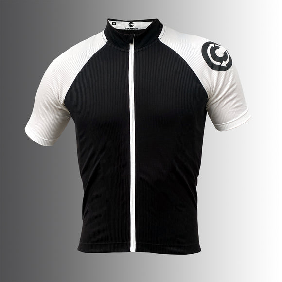 mens black and white sustainable cycle jersey