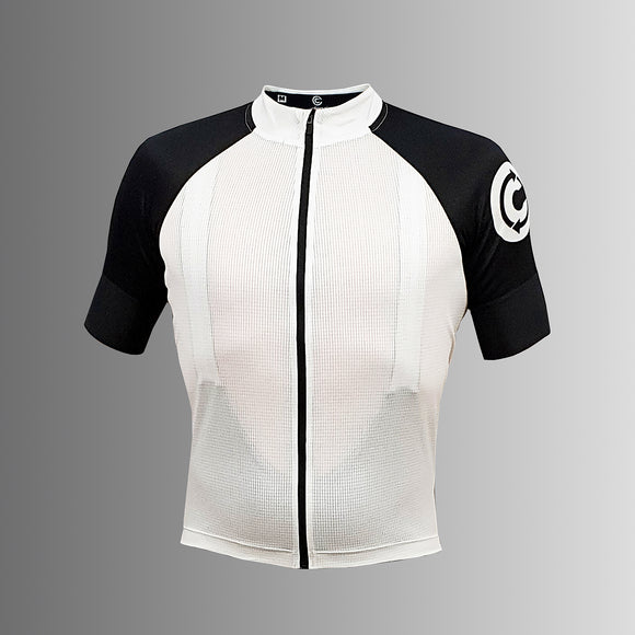 mens black and white sustainable cycle jersey