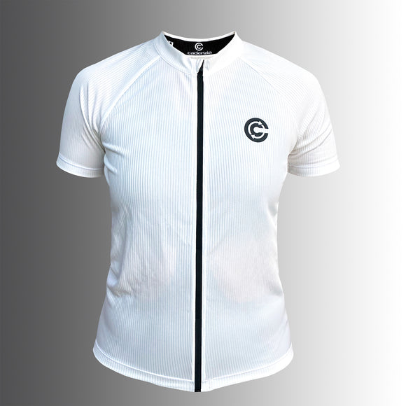 womens white short sleeve sustainable cycle jersey