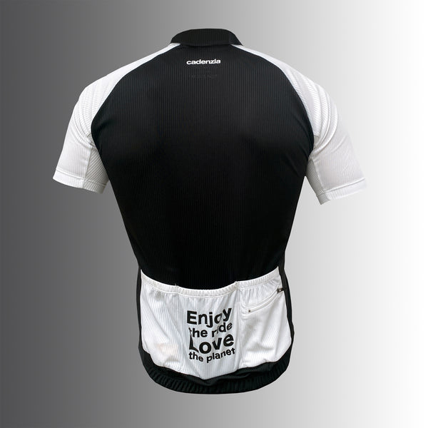 womens sustainable black and white short sleeve cycle jersey